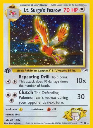 Lt. Surge's Fearow 007 - 1st Edition Holofoil Gym Heroes - Holo Rare