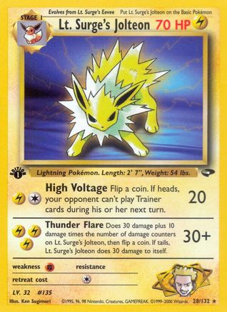 Lt. Surge's Jolteon 028 - 1st Edition Gym Challenge - Rare