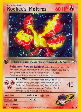 Rocket's Moltres 012 - 1st Edition Holofoil Gym Heroes - Holo Rare