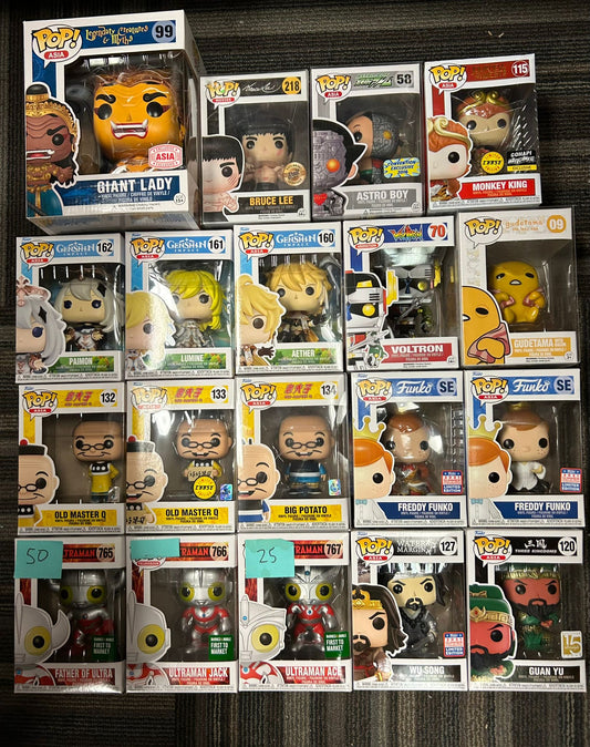 FUNKO! ASIA EXCLUSIVES: THREE KINGDOMS, JOURNEY TO THE WEST, CHOUCHOU, GENSHIN IMPACT, LEGENDARY CREATURES & MYTHS, BRUCE LEE, OLD MASTER Q, ULTRAMAN, VOLTRON, GUDETAMA, WATER MARGIN, DISNEY, FREDDY FUNKO *WEB ONLY*