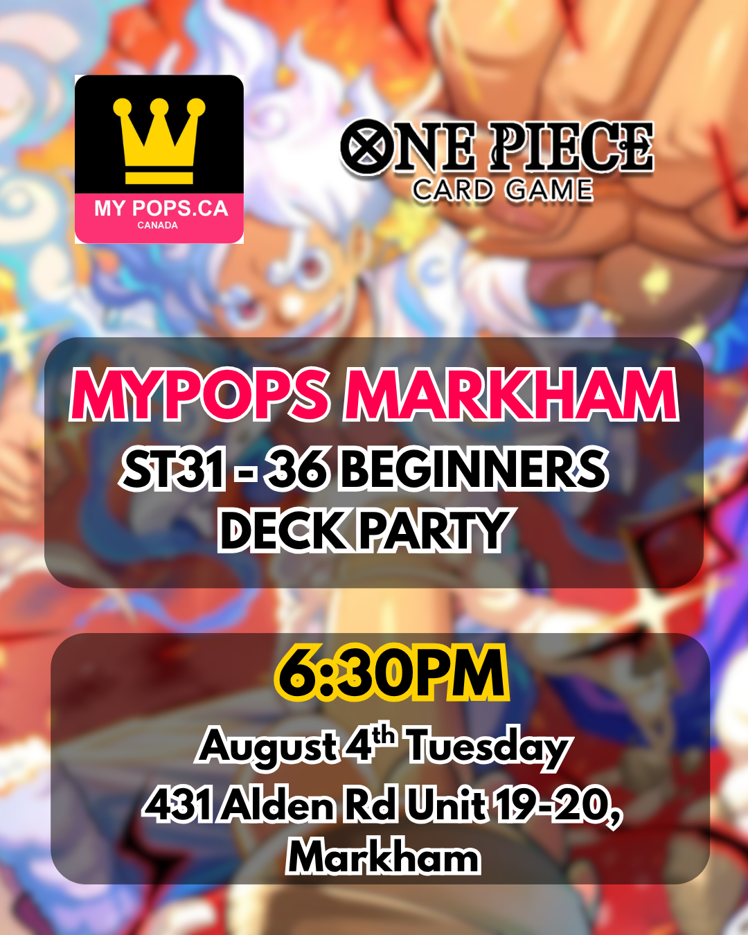 One Piece TCG - ST31-36 Deck Party - Markham - August 4th Tues @ 6:30pm