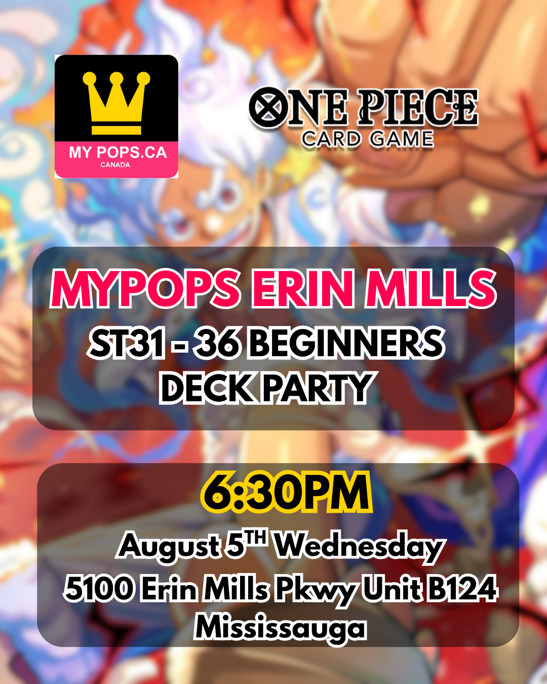 One Piece TCG - ST31-36 Beginner Deck Party - Erin Mills - Wed Aug 5th @ 6:30pm