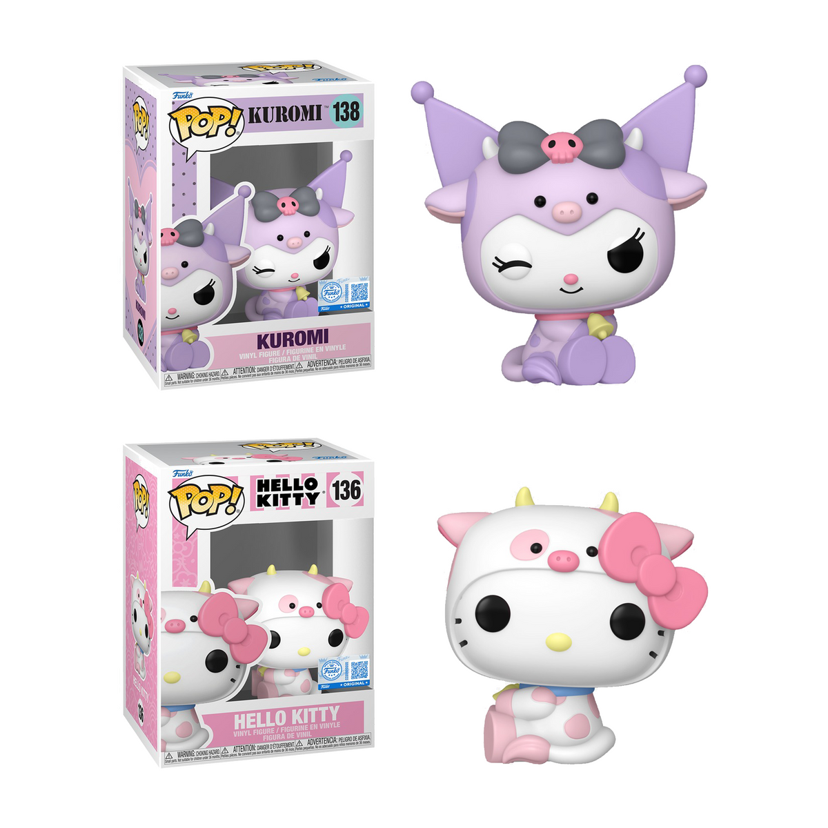 Funko Pop! Sanrio (Cow Outfits) - Kuromi #138 / Hello Kitty #136