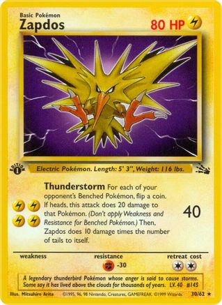 Zapdos (30) (30) 030  - 1st Edition Fossil - Rare