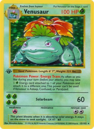 Venusaur/102  - 1st Edition Holofoil Base Set Shadowless - Holo Rare