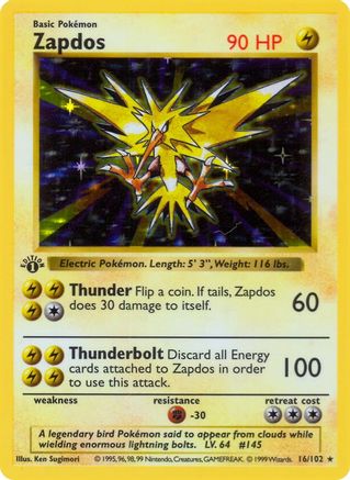 Zapdos  - 1st Edition Holofoil Base Set Shadowless - Holo Rare