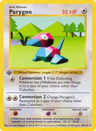 Porygon 039  - 1st Edition Base Set Shadowless - Uncommon