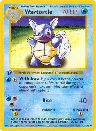 Wartortle 042  - 1st Edition Base Set Shadowless - Uncommon