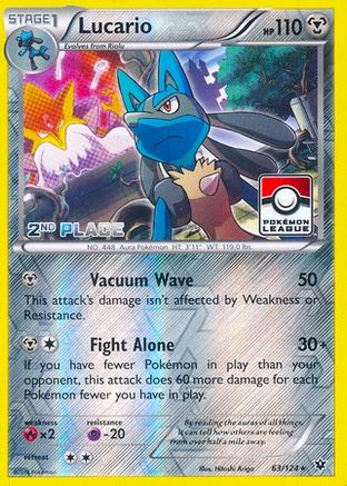 Lucario - 63/124 (Pokemon League) [2nd Place]/124  - Reverse Holofoil League & Championship Cards - Promo