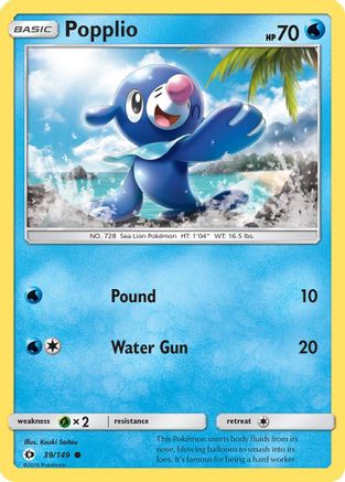 Popplio 039  - Reverse Holofoil SM Base Set - Common