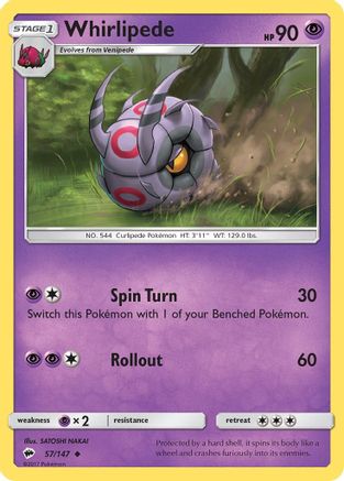 Whirlipede 057/147  - Reverse Holofoil SM  Burning Shadows - Uncommon