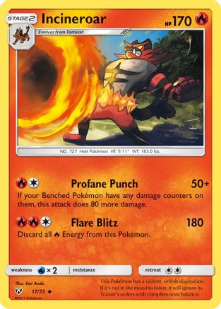 Incineroar 017  - Reverse Holofoil Shining Legends - Uncommon