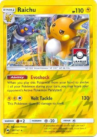 Raichu (League Challenge) [1st Place] 041/147  - Reverse Holofoil League & Championship Cards - Promo