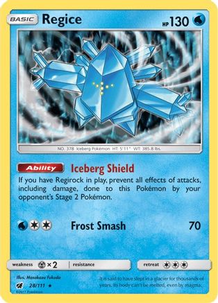 Regice 028  - Reverse Holofoil SM  Crimson Invasion - Holo Rare
