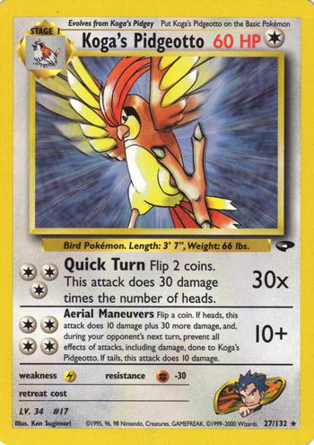 Koga's Pidgeotto 027  - Unlimited Gym Challenge - Rare