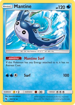 Mantine  - Reverse Holofoil SM  Lost Thunder - Uncommon