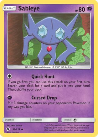 Sableye 096  - Reverse Holofoil SM  Lost Thunder - Uncommon