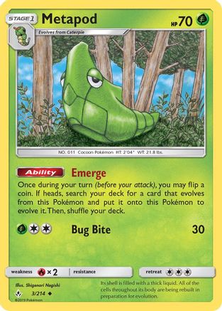 Metapod 003  - Reverse Holofoil SM  Unbroken Bonds - Uncommon