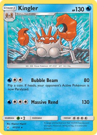 Kingler  - Reverse Holofoil SM  Unbroken Bonds - Rare