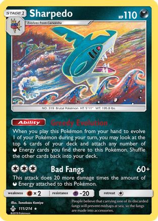 Sharpedo 111  - Reverse Holofoil SM  Unbroken Bonds - Rare
