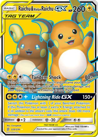 Raichu & Alolan Raichu GX (Full Art)  - Holofoil SM  Unified Minds - Ultra Rare