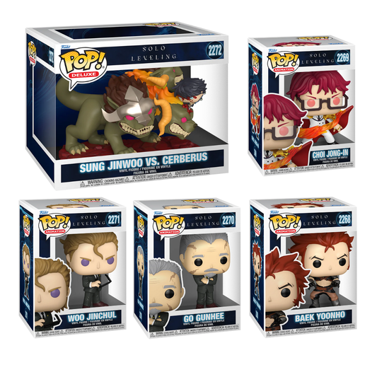 Funko Pop! Anime: Solo Leveling - Baek Yoonho / Choi Jong-in / Go Gunhee / Woo Jinchul / Deluxe! Jinwoo Vs Cerberus *PREORDER*
