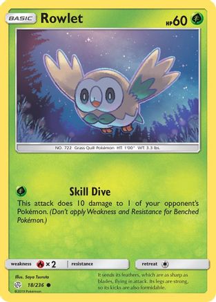 Rowlet 018/236  - Reverse Holofoil SM  Cosmic Eclipse - Common