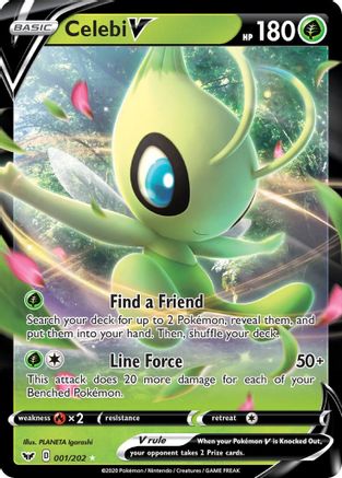 Celebi V 001  - Holofoil SWSH01 Sword & Shield Base Set - Ultra Rare