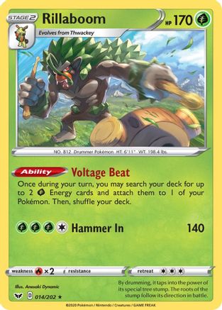 Rillaboom (014) (014) 014  - Holofoil SWSH01 Sword & Shield Base Set - Holo Rare