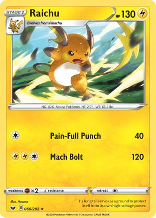 Raichu 066  - Reverse Holofoil SWSH01 Sword & Shield Base Set - Rare
