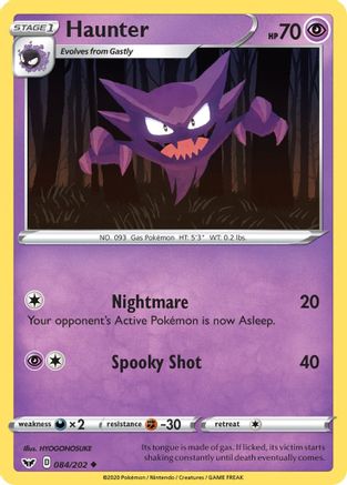 Haunter 084  - Reverse Holofoil SWSH01 Sword & Shield Base Set - Uncommon