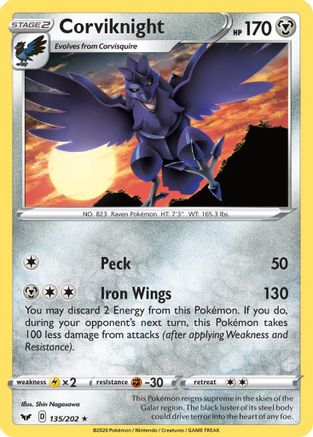 Corviknight 135  SWSH01 Sword & Shield Base Set - Rare