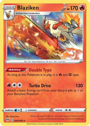 Blaziken 024  - Reverse Holofoil SWSH03 Darkness Ablaze - Holo Rare