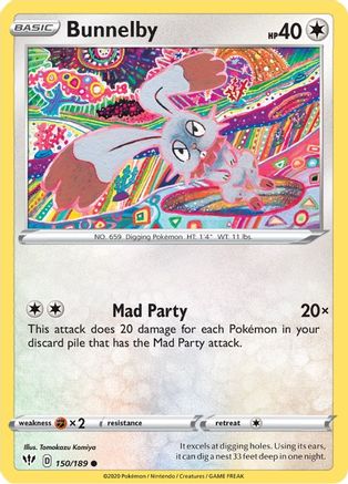 Bunnelby 150  - Reverse Holofoil SWSH03 Darkness Ablaze - Common