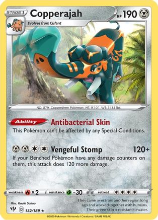 Copperajah 132  - Reverse Holofoil SWSH03 Darkness Ablaze - Holo Rare