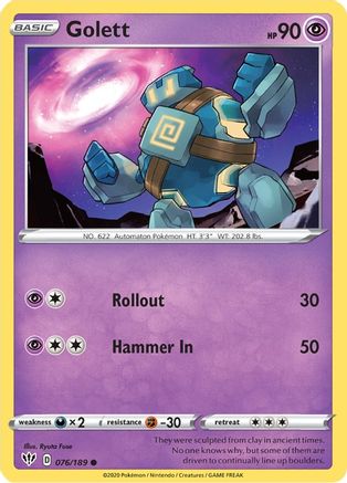 Golett 076  - Reverse Holofoil SWSH03 Darkness Ablaze - Common