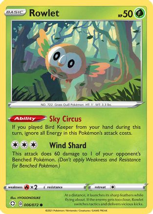 Rowlet 006  - Reverse Holofoil Shining Fates - Common