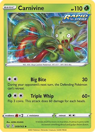 Carnivine 009  - Reverse Holofoil SWSH05 Battle Styles - Uncommon