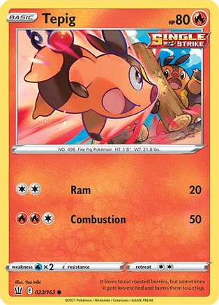 Tepig 023  - Reverse Holofoil SWSH05 Battle Styles - Common