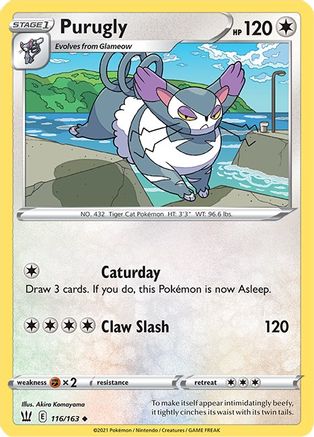 Purugly 116  - Reverse Holofoil SWSH05 Battle Styles - Uncommon