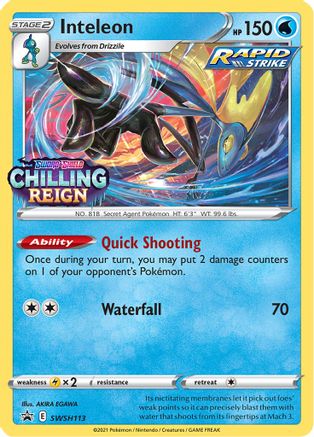 Inteleon (Prerelease) SWSH113  - Holofoil SWSH Sword & Shield Promo Cards - Promo