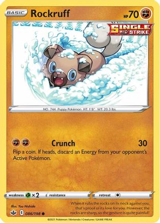 Rockruff 086  - Reverse Holofoil SWSH06 Chilling Reign - Common