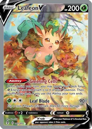 Leafeon V (Alternate Full Art) 167  - Holofoil SWSH07 Evolving Skies - Ultra Rare