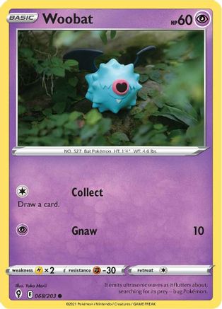 Woobat 068  - Reverse Holofoil SWSH07 Evolving Skies - Common
