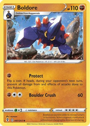 Boldore 087  - Reverse Holofoil SWSH07 Evolving Skies - Uncommon