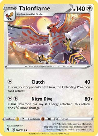 Talonflame 140  - Reverse Holofoil SWSH07 Evolving Skies - Rare