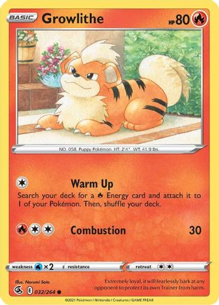 Growlithe 032  - Reverse Holofoil SWSH08 Fusion Strike - Common