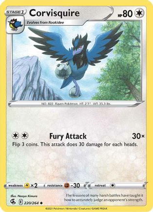 Corvisquire 220  - Reverse Holofoil SWSH08 Fusion Strike - Uncommon