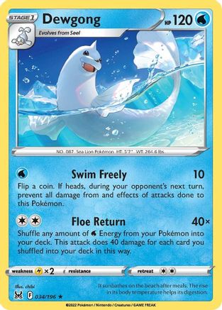 Dewgong 034  - Reverse Holofoil SWSH11 Lost Origin - Rare