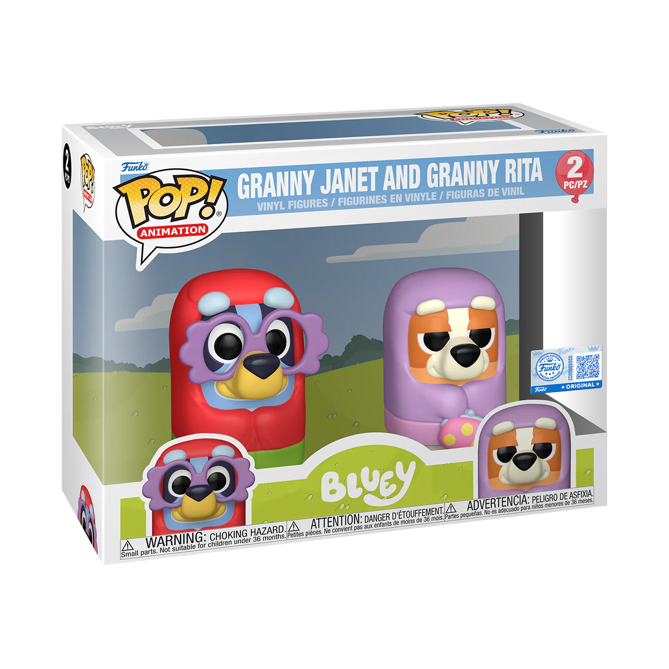Funko Pop! Animation: Bluey - Muffin Flamingo Queen / Granny Gladys (Flocked) / Granny Janet And Granny Rita 2pk *PREORDER*